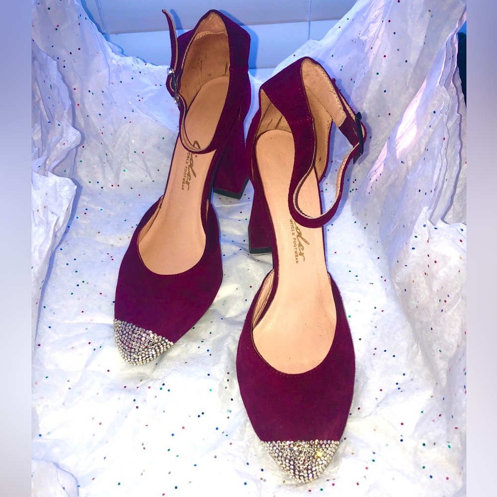 Genuine Suede Designer Shoes with Rhinestones